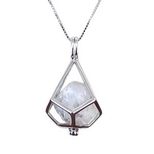 Solid 925 Sterling Silver Geometric Herkimer Diamond Quartz Crystal Necklace